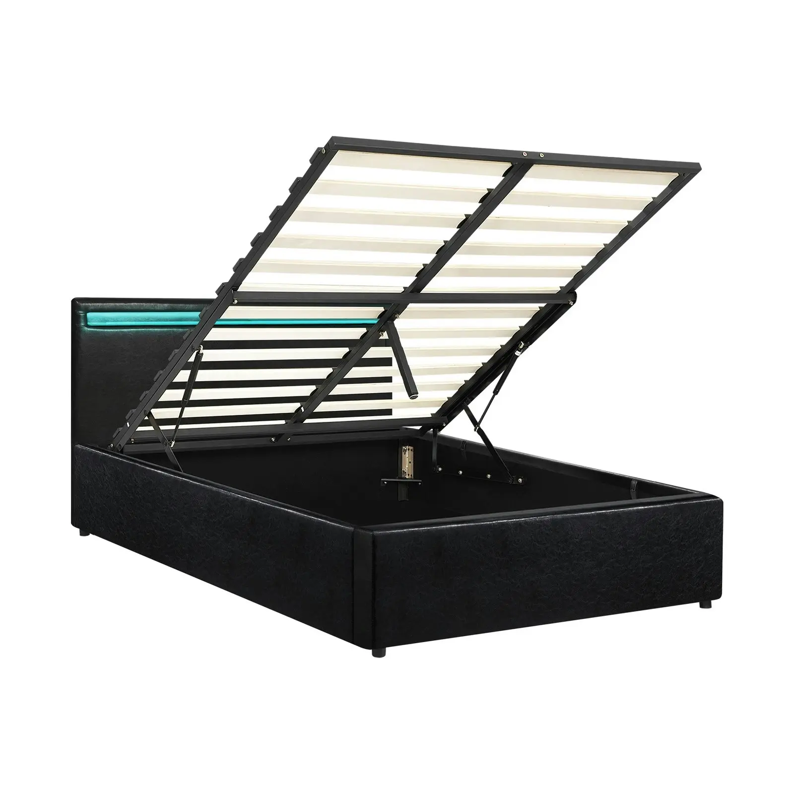 Oikiture Bed Frame RGB LED King Single Gas Lift Storage Base Black