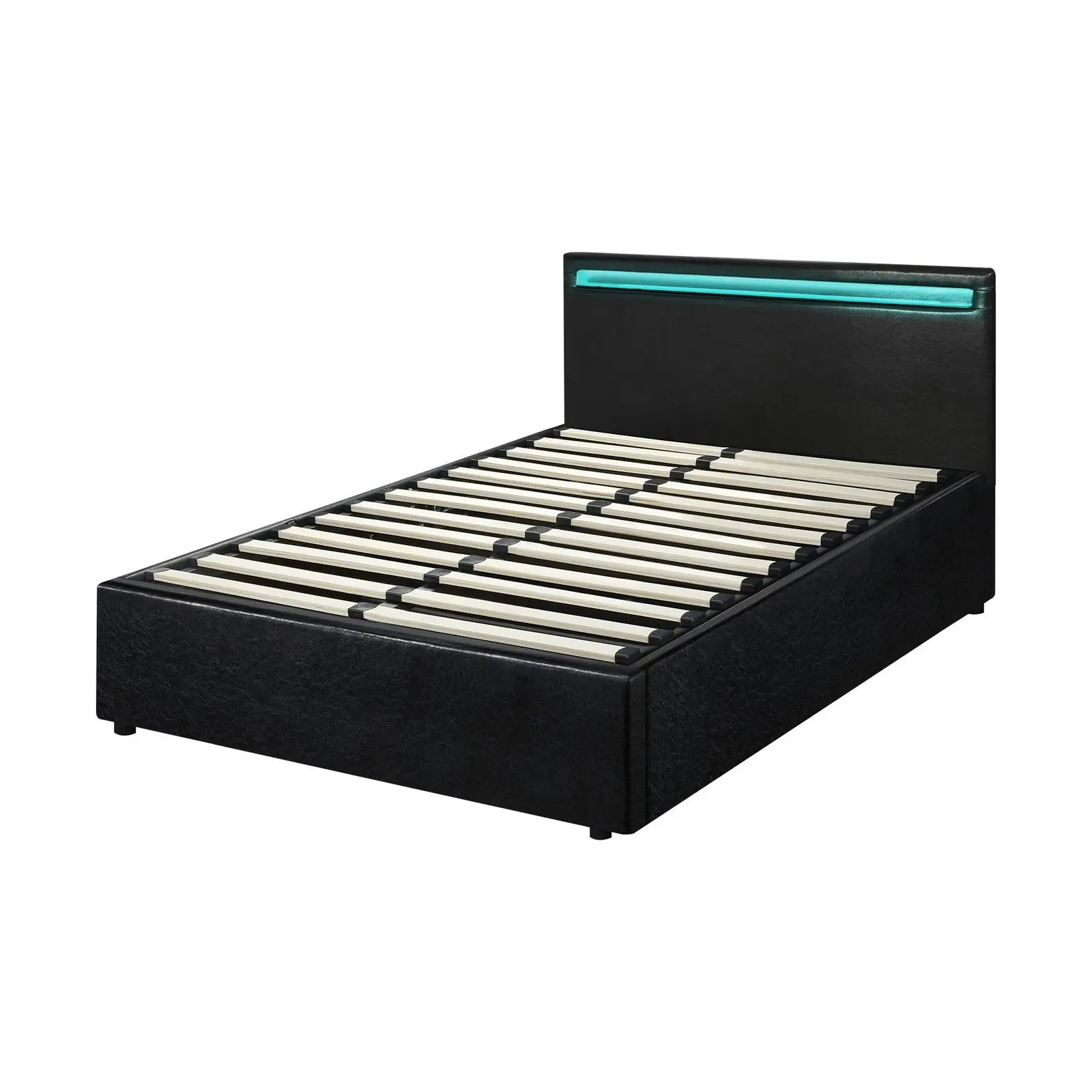 Oikiture Bed Frame RGB LED King Single Gas Lift Storage Base Black