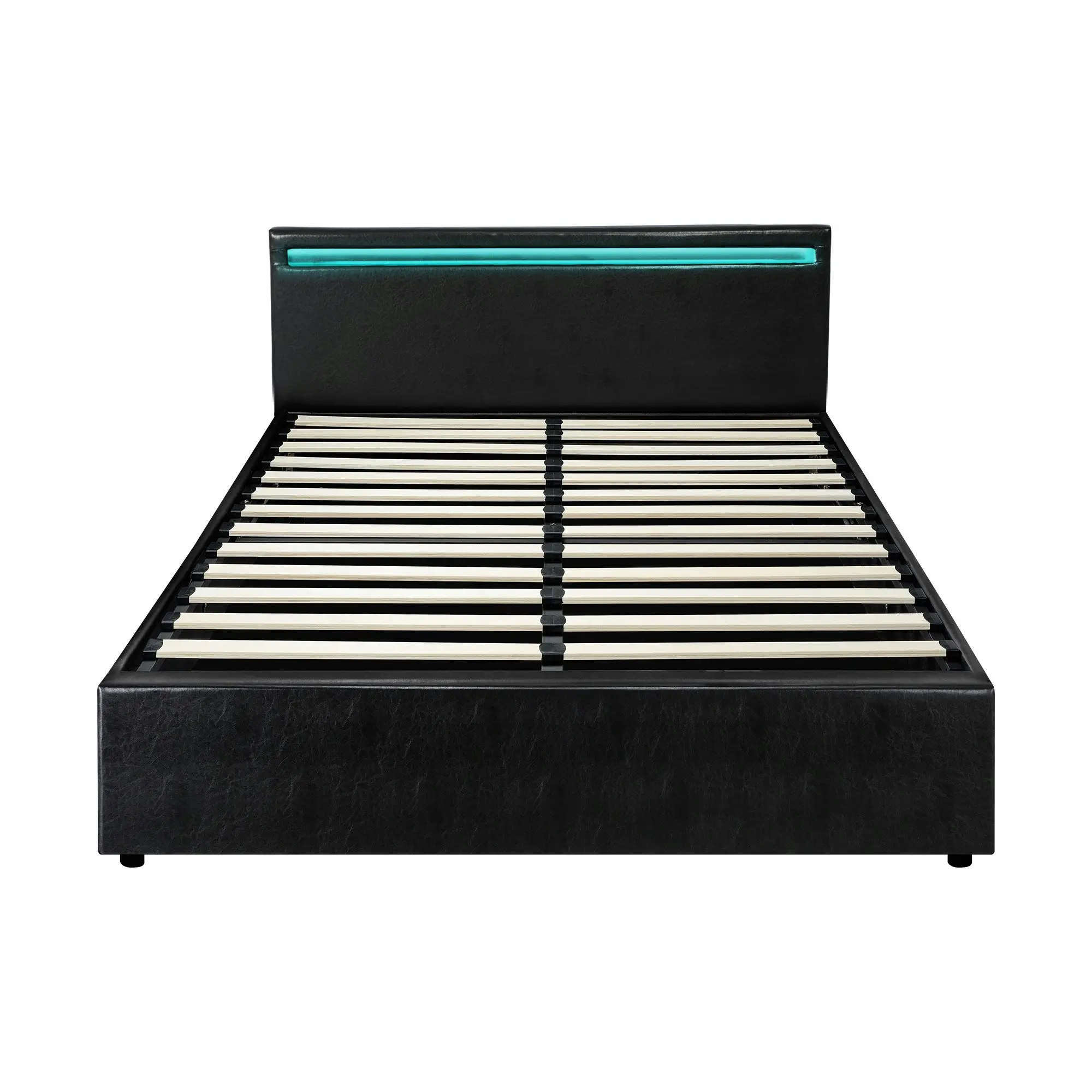 Oikiture Bed Frame RGB LED Queen Size Gas Lift Storage Base Black