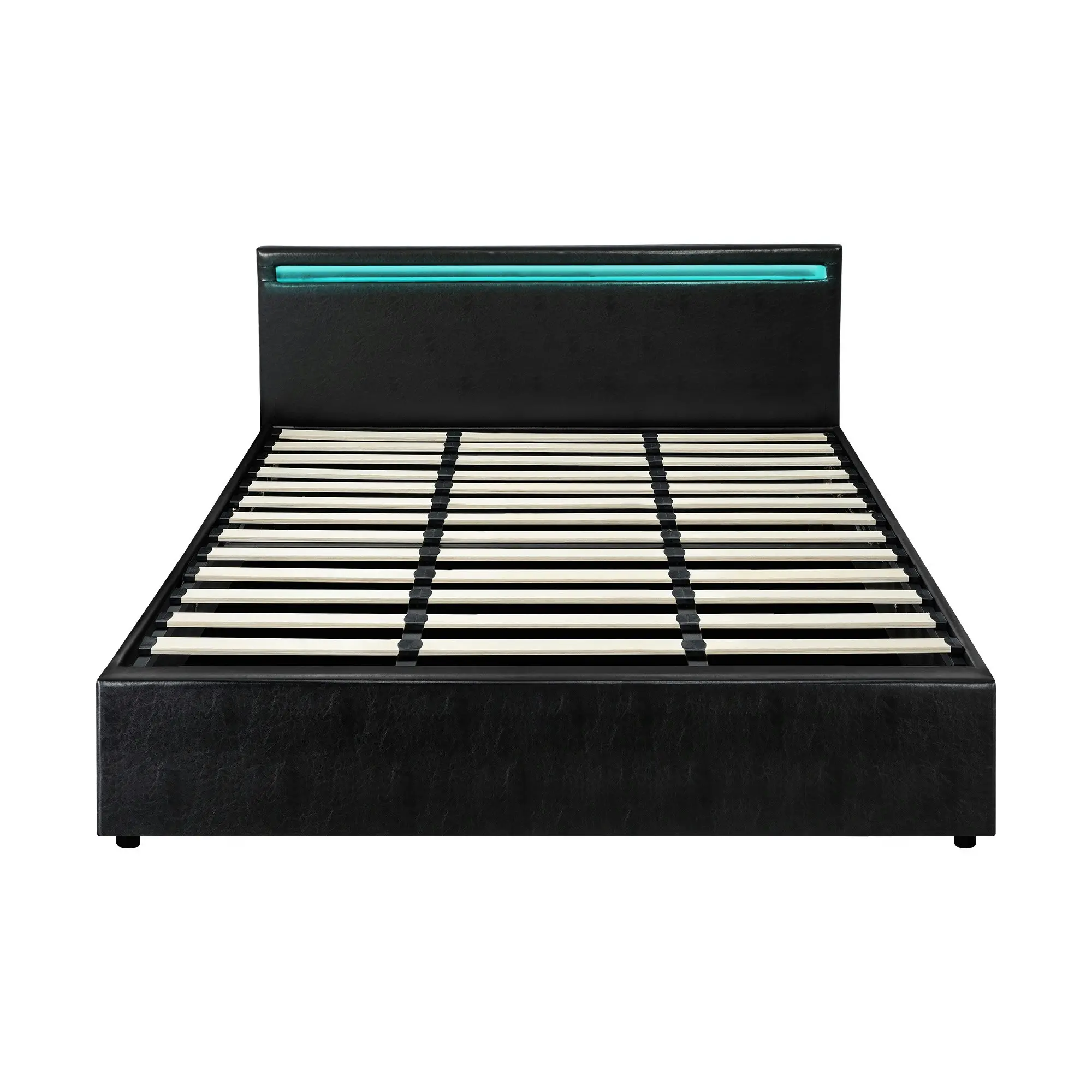 Oikiture Bed Frame RGB LED King Size Gas Lift Storage Base Black