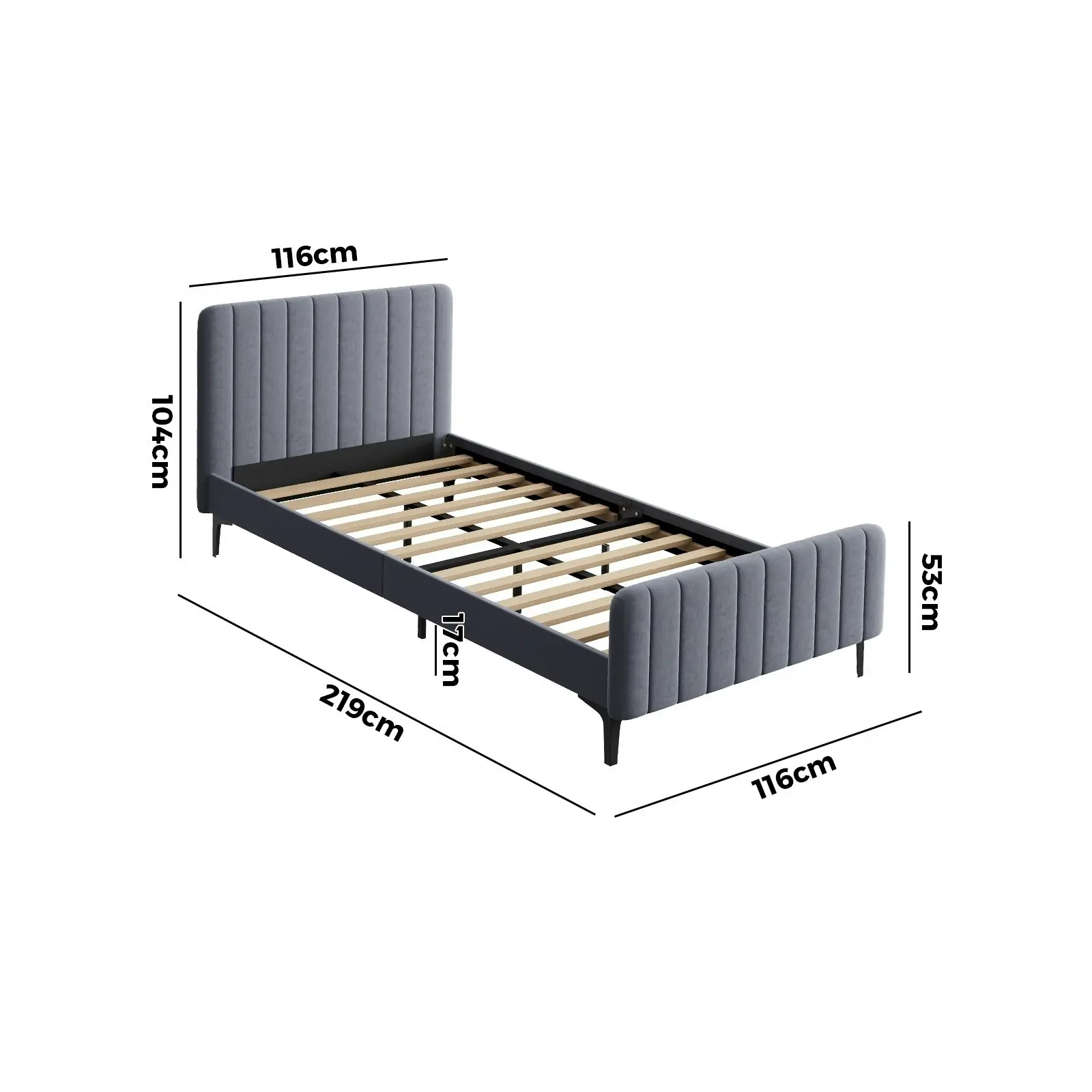 Oikiture Bed Frame King Sinlge Size Grey Velvet ROYO