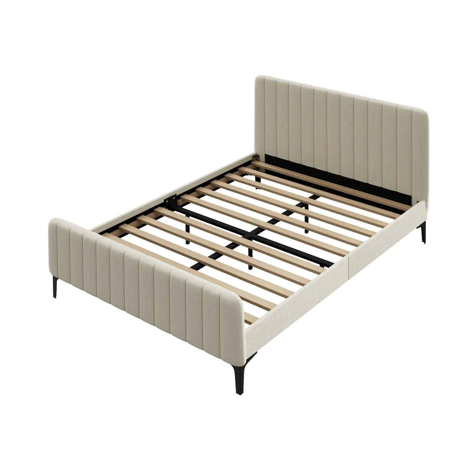 Oikiture Bed Frame Double Size Beige Velvet ROYO