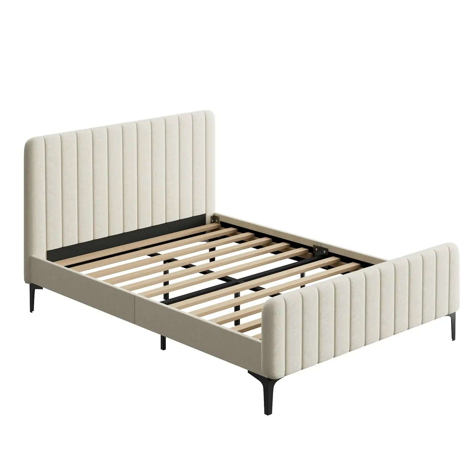 Oikiture Bed Frame Double Size Beige Velvet ROYO