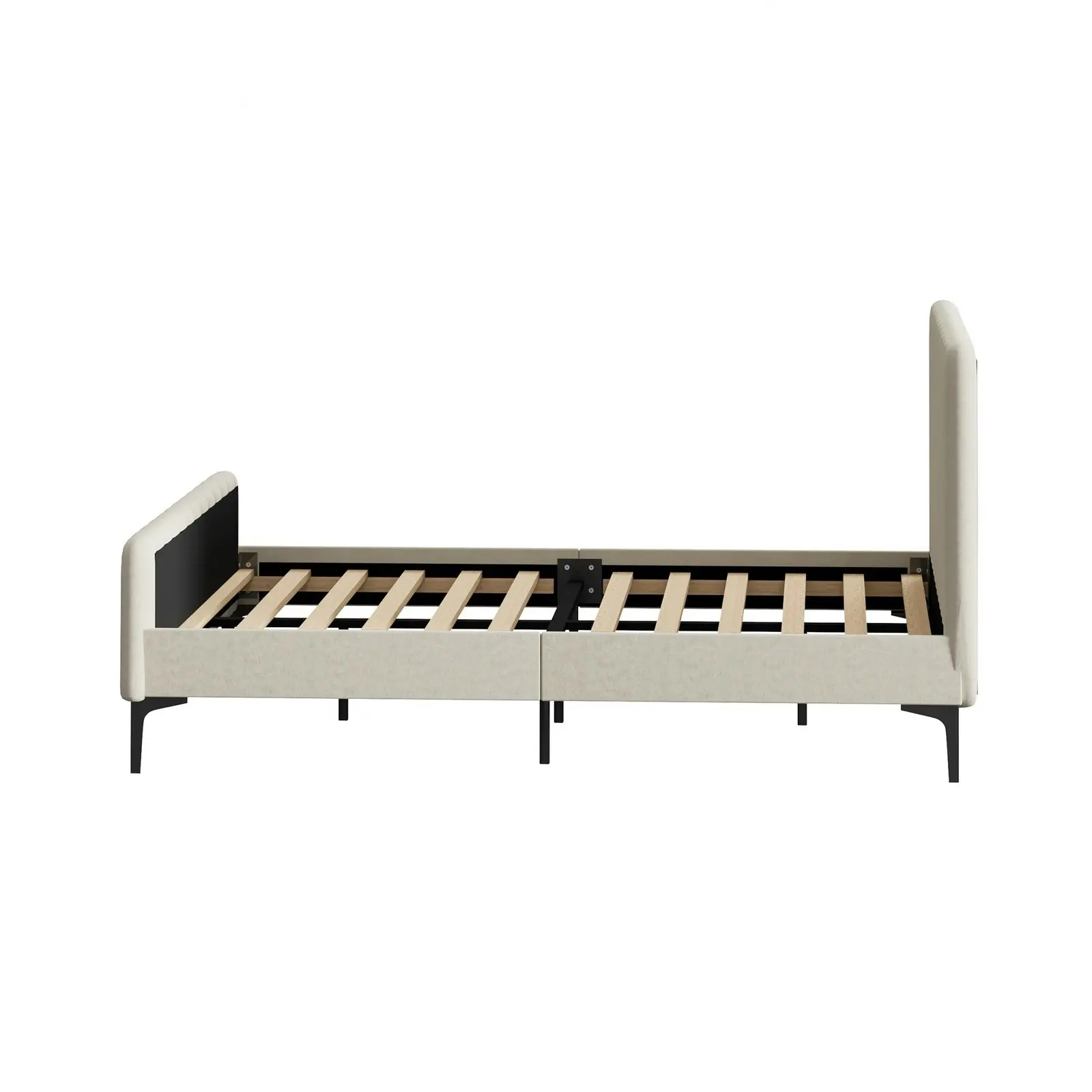 Oikiture Bed Frame Double Size Beige Velvet ROYO