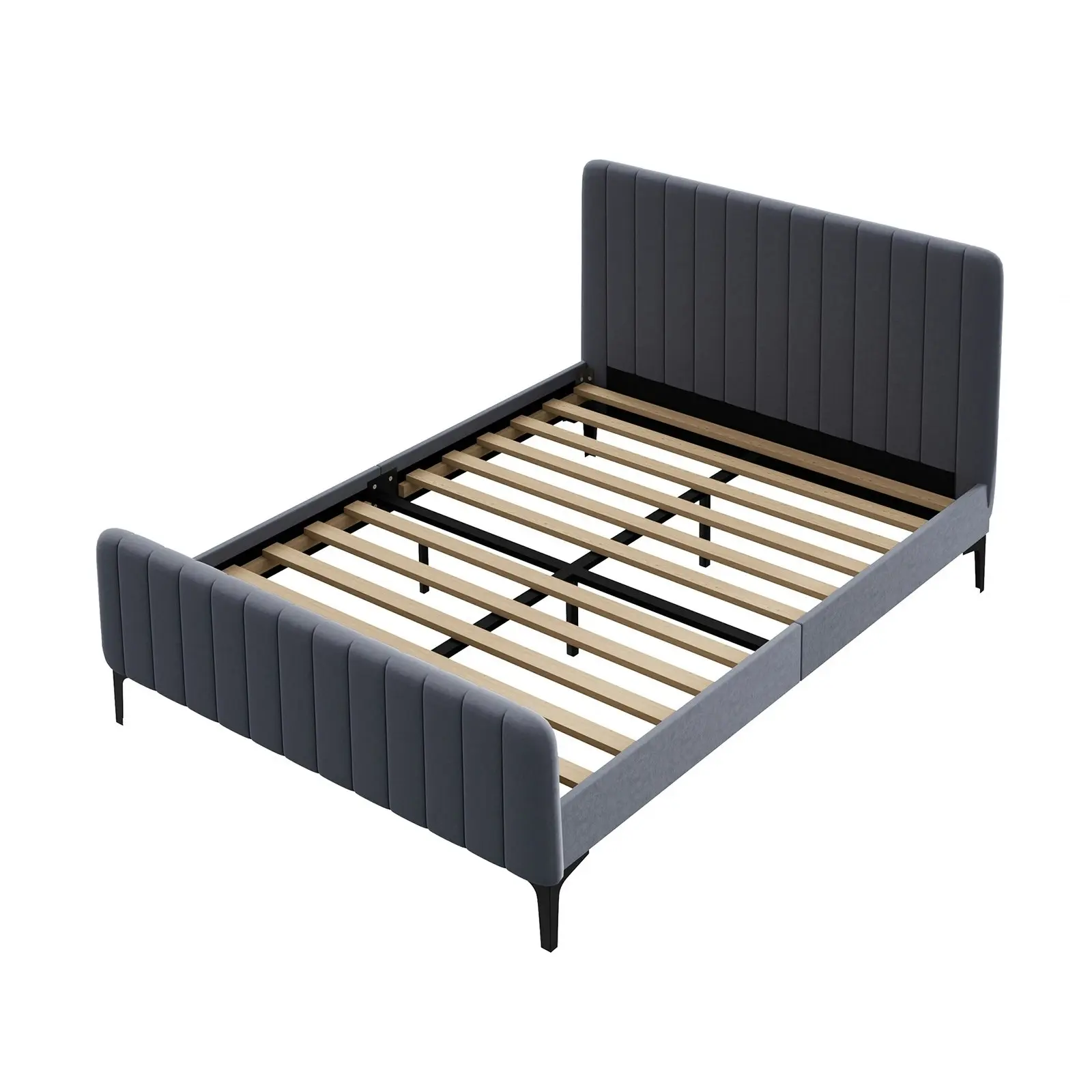 Oikiture Bed Frame Double Size Grey Velvet ROYO