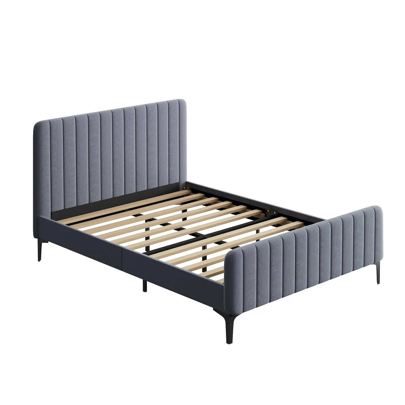 Oikiture Bed Frame Double Size Grey Velvet ROYO