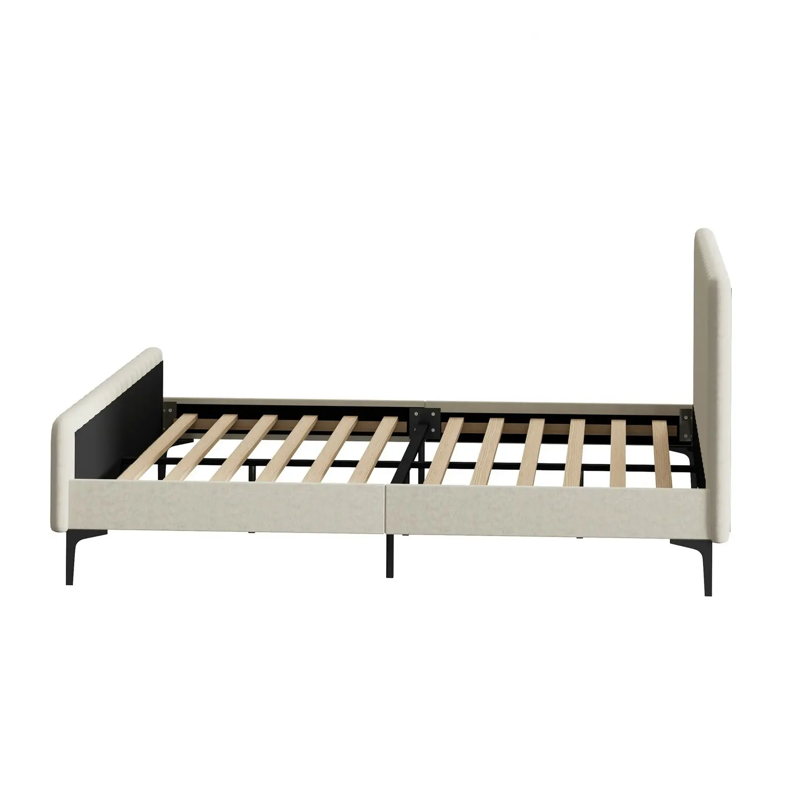 Oikiture Bed Frame King Size Beige Velvet ROYO