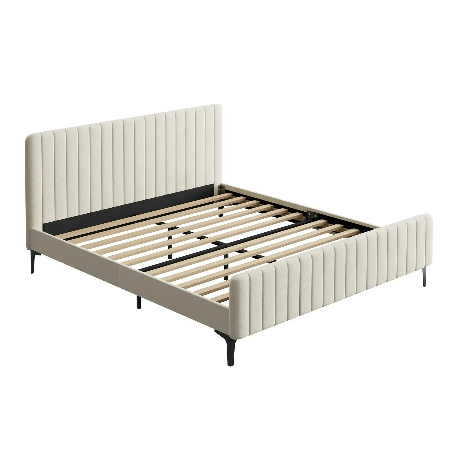 Oikiture Bed Frame King Size Beige Velvet ROYO