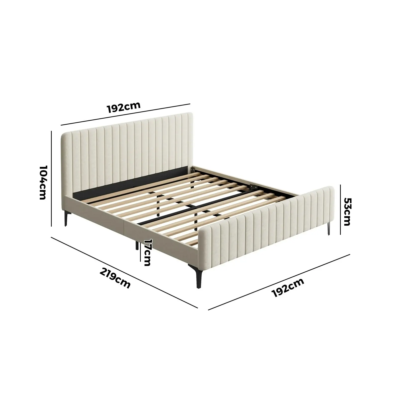 Oikiture Bed Frame King Size Beige Velvet ROYO