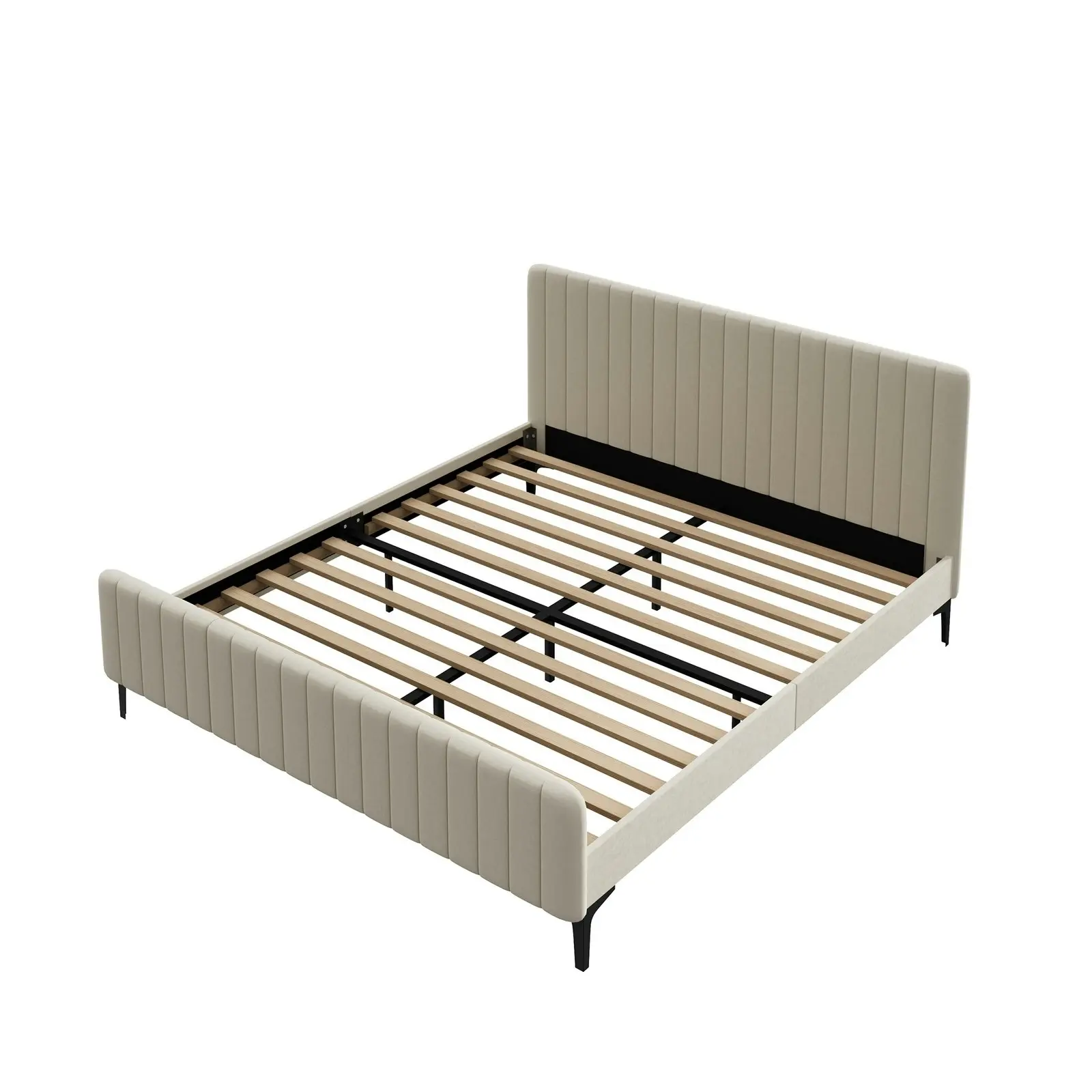 Oikiture Bed Frame King Size Beige Velvet ROYO