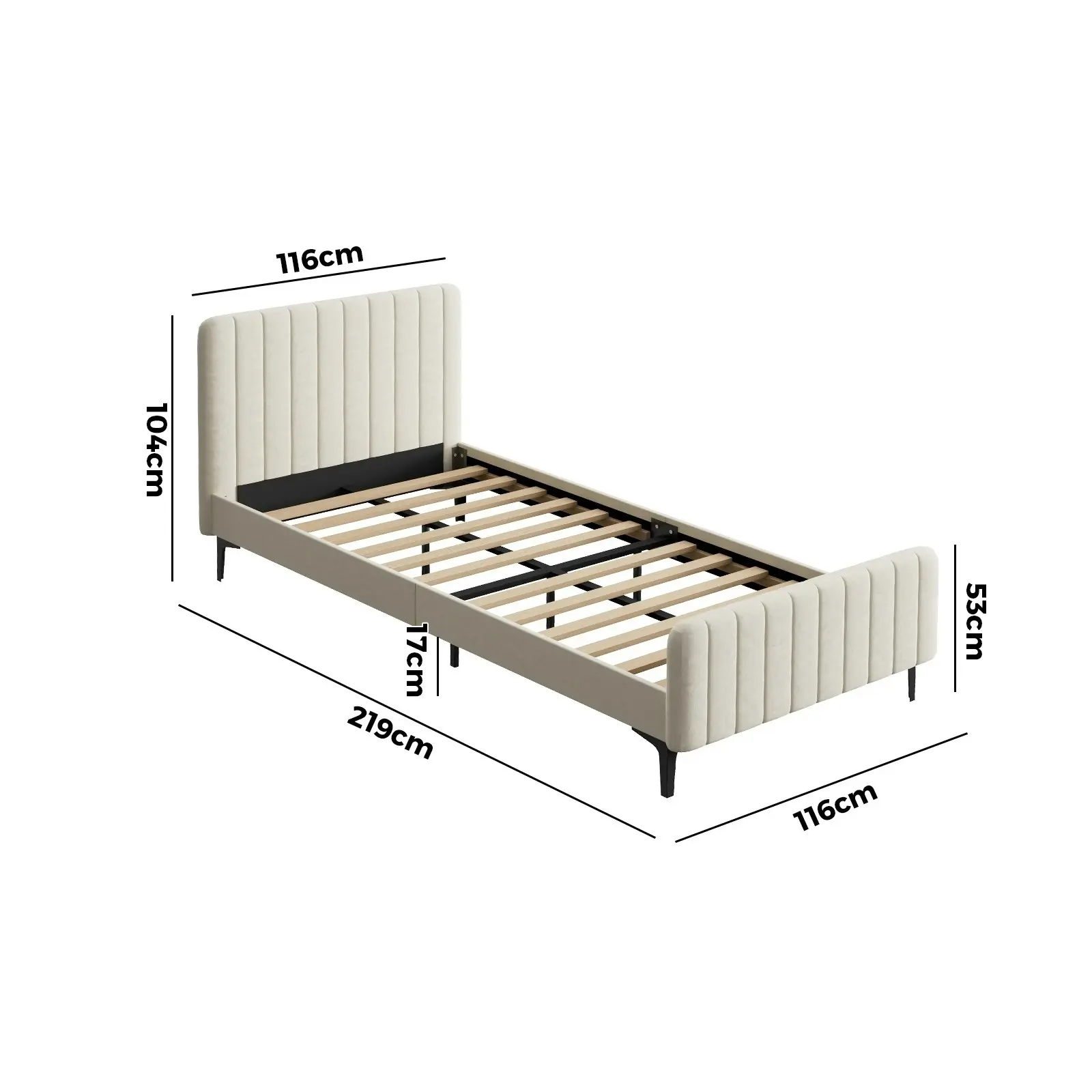 Oikiture Bed Frame King Sinlge Size Beige Velvet ROYO