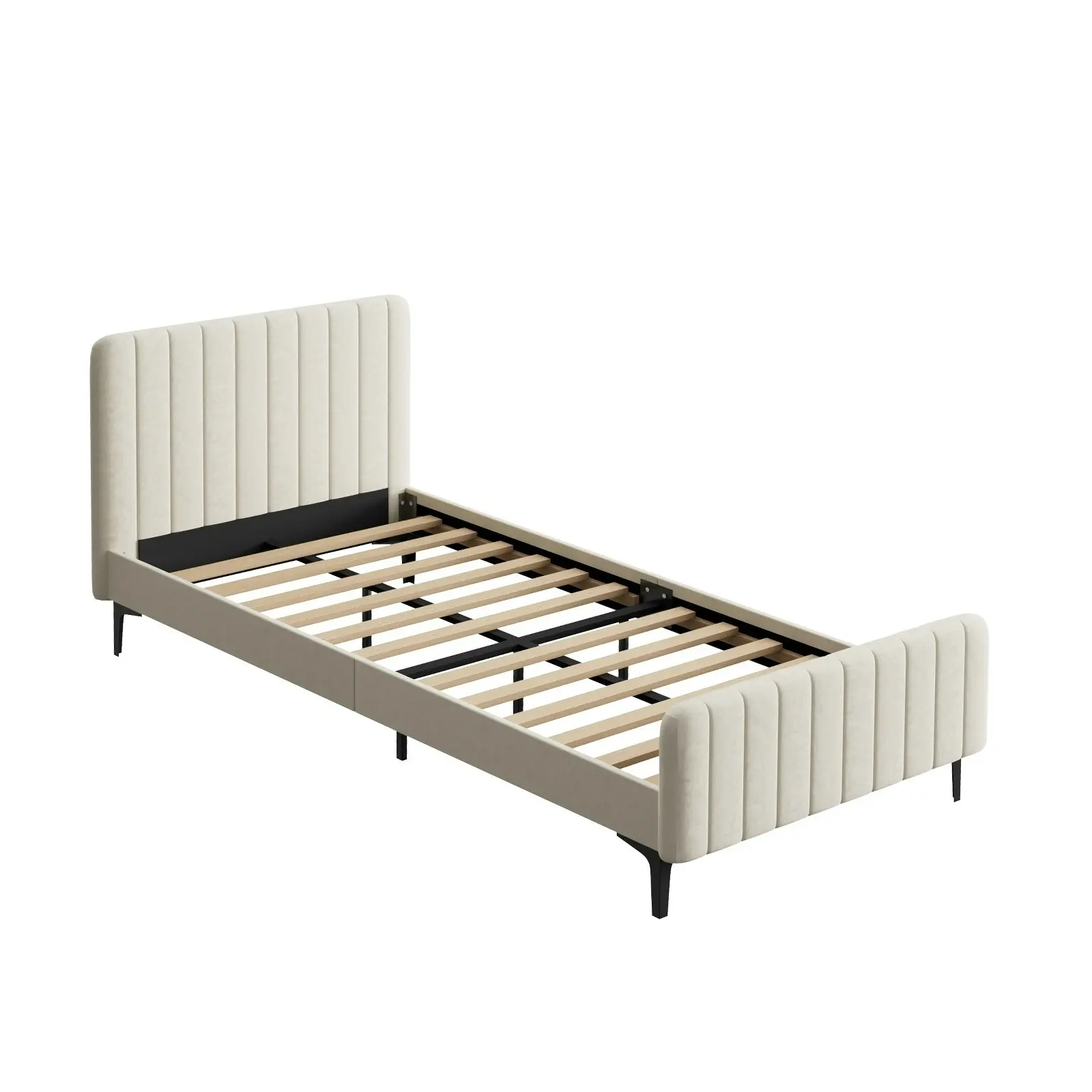 Oikiture Bed Frame King Sinlge Size Beige Velvet ROYO