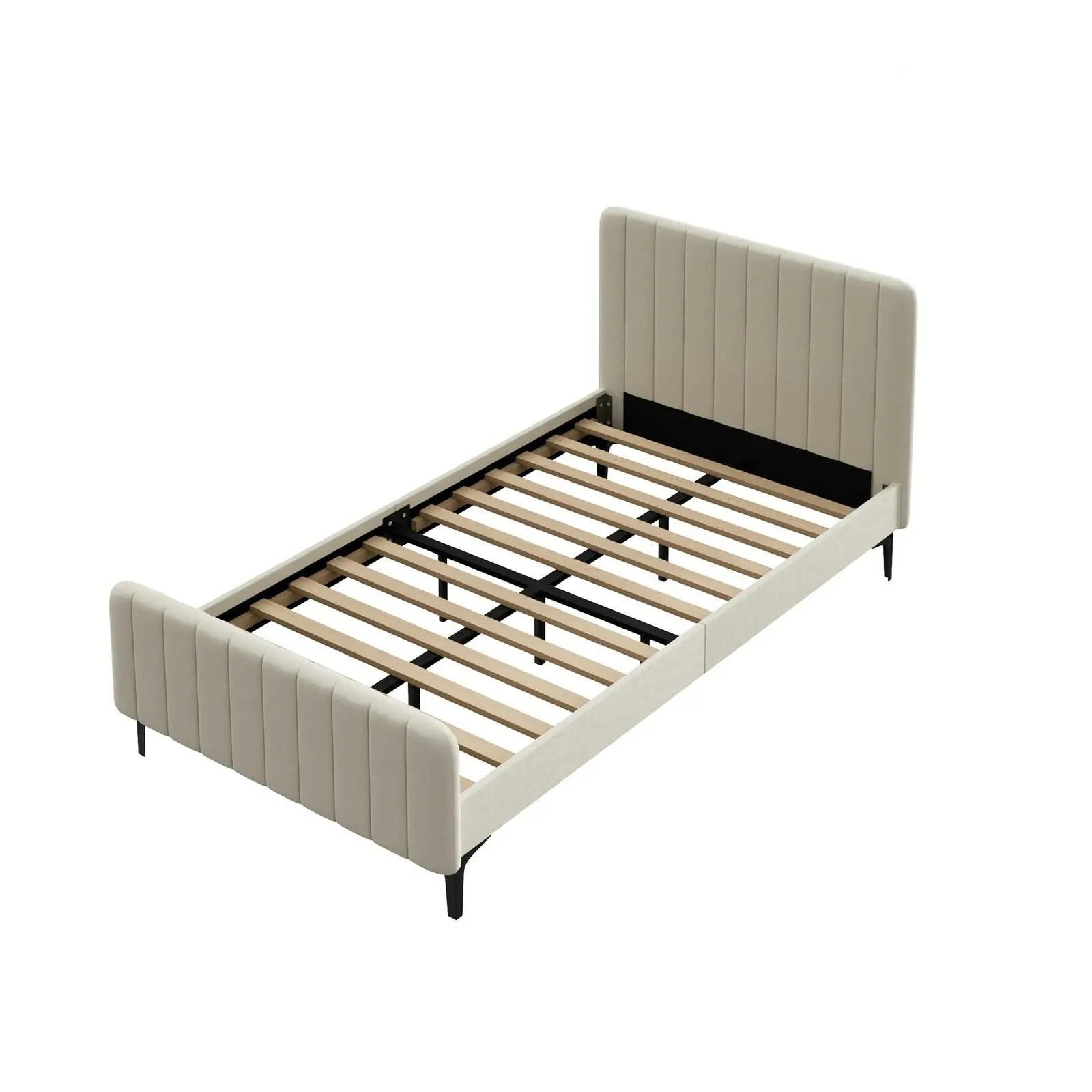 Oikiture Bed Frame King Sinlge Size Beige Velvet ROYO