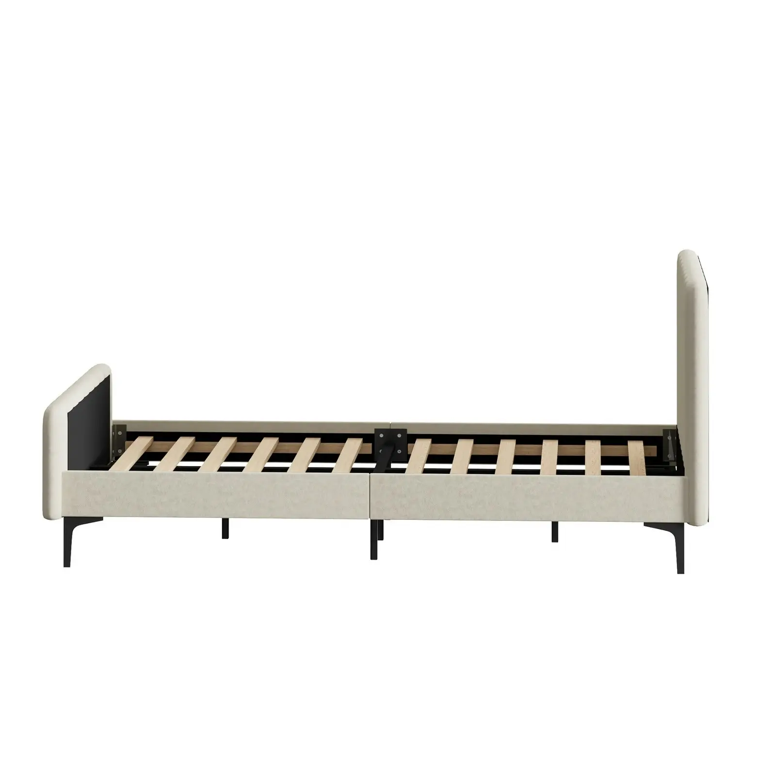 Oikiture Bed Frame King Sinlge Size Beige Velvet ROYO