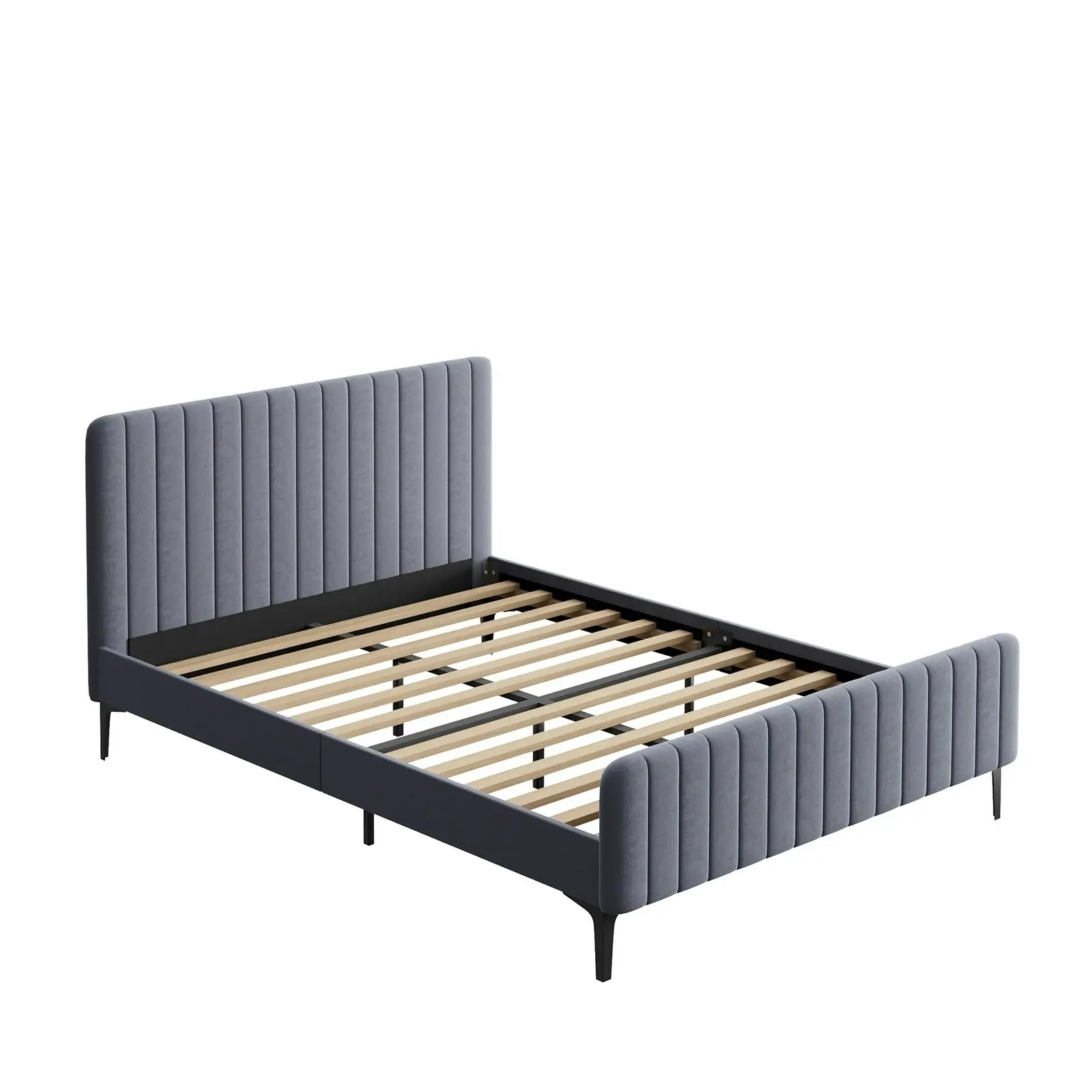 Oikiture Bed Frame Queen Size Grey Velvet ROYO