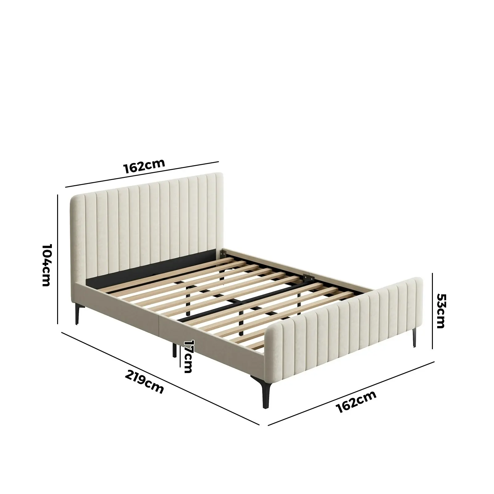 Oikiture Bed Frame Queen Size Beige Velvet ROYO