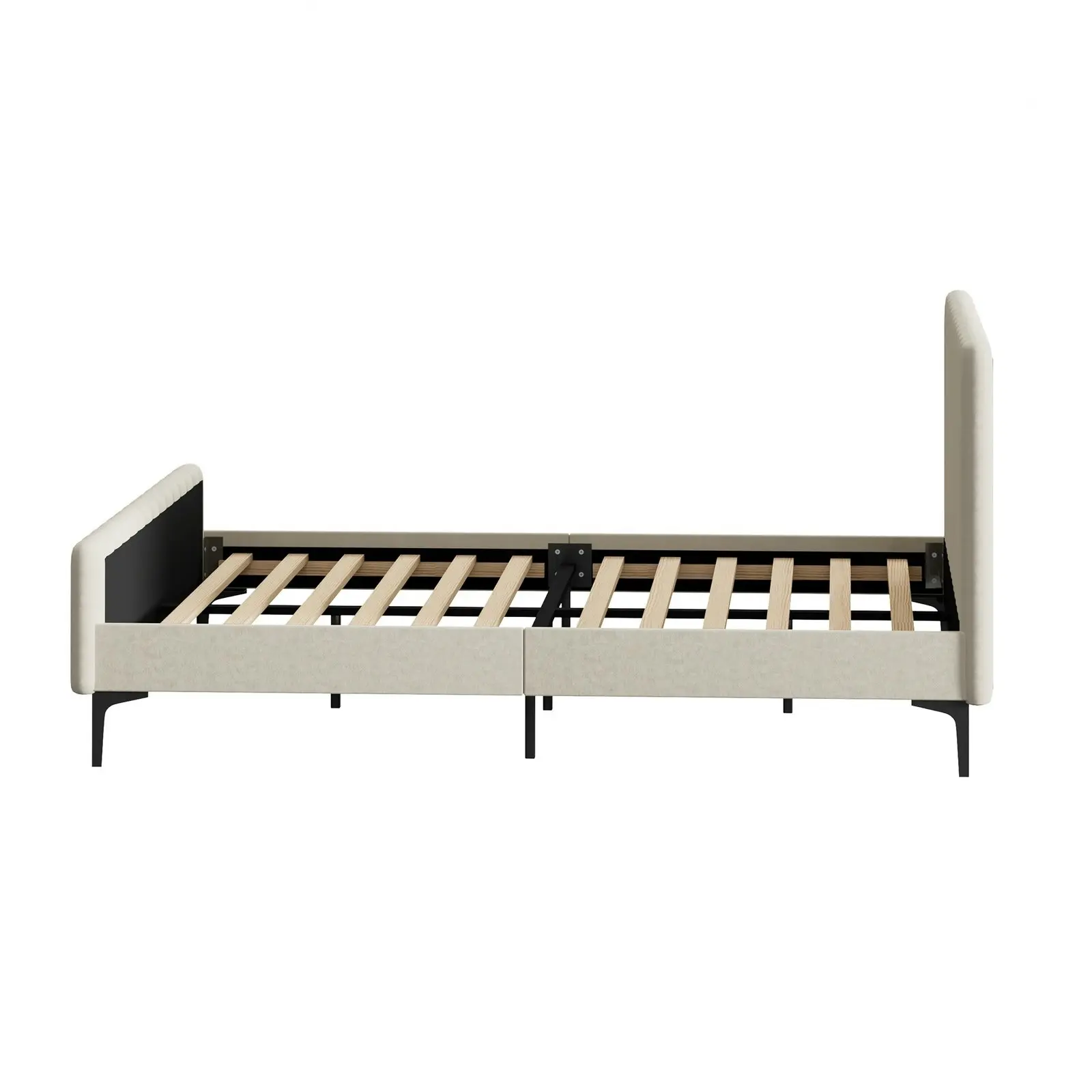 Oikiture Bed Frame Queen Size Beige Velvet ROYO