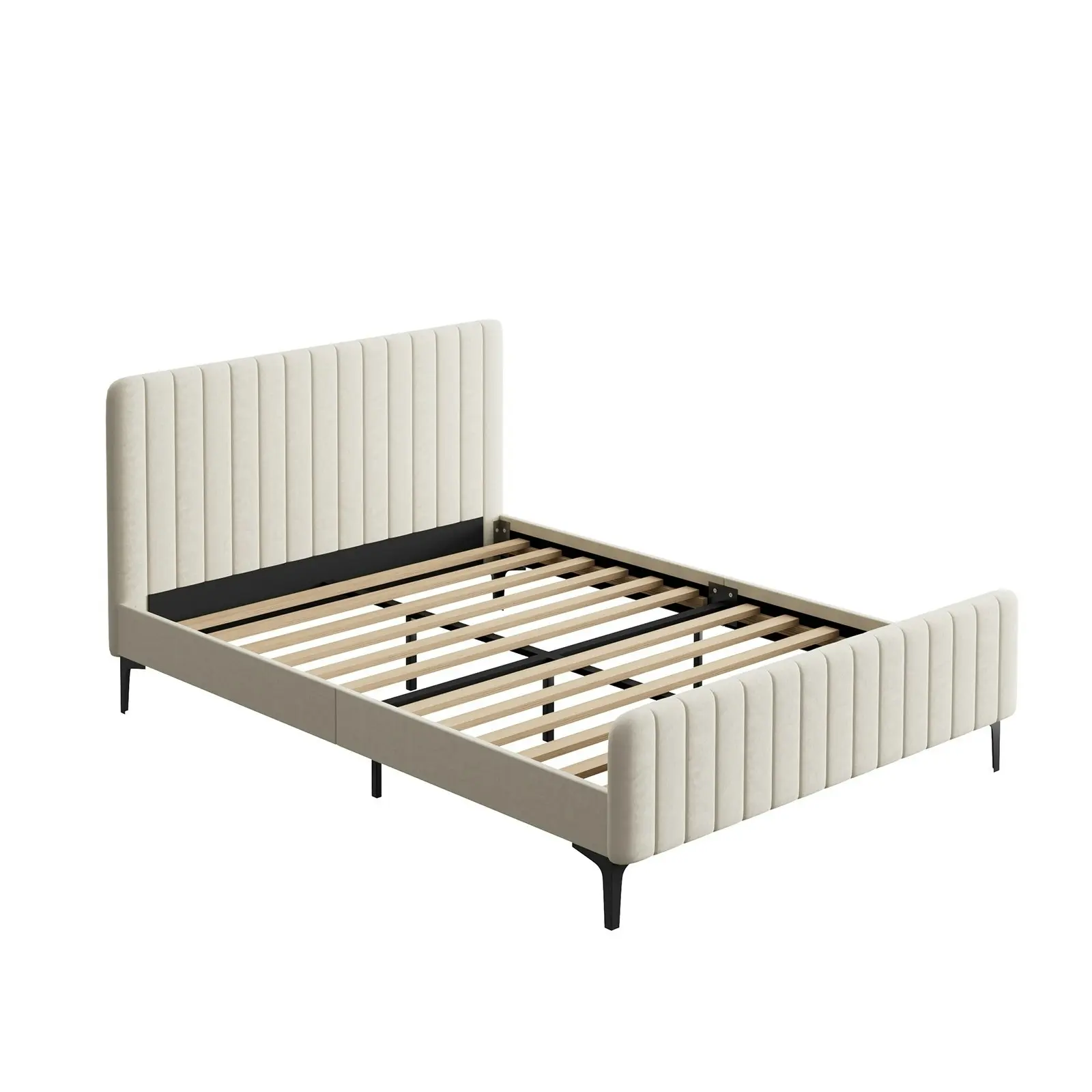 Oikiture Bed Frame Queen Size Beige Velvet ROYO