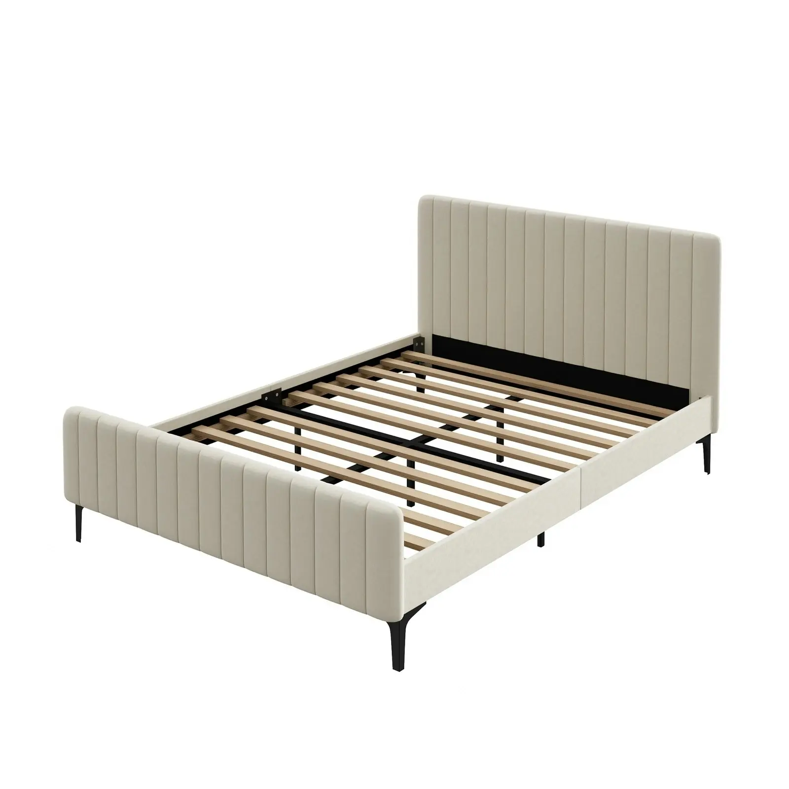 Oikiture Bed Frame Queen Size Beige Velvet ROYO