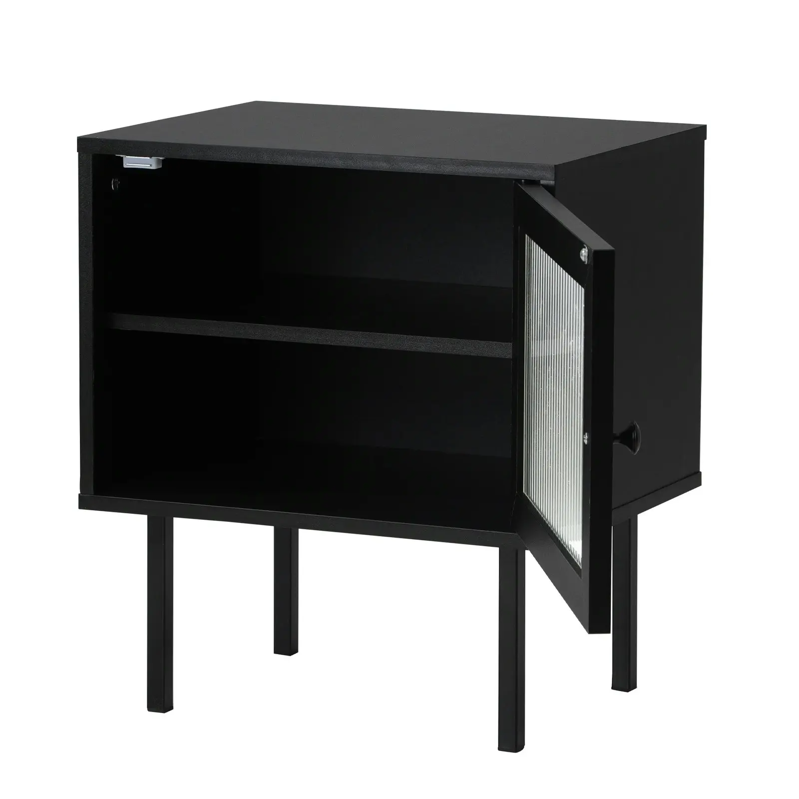 Oikiture 2X Bedside Tables Cabinet Storage Nightstand Glass Door Bedroom Black