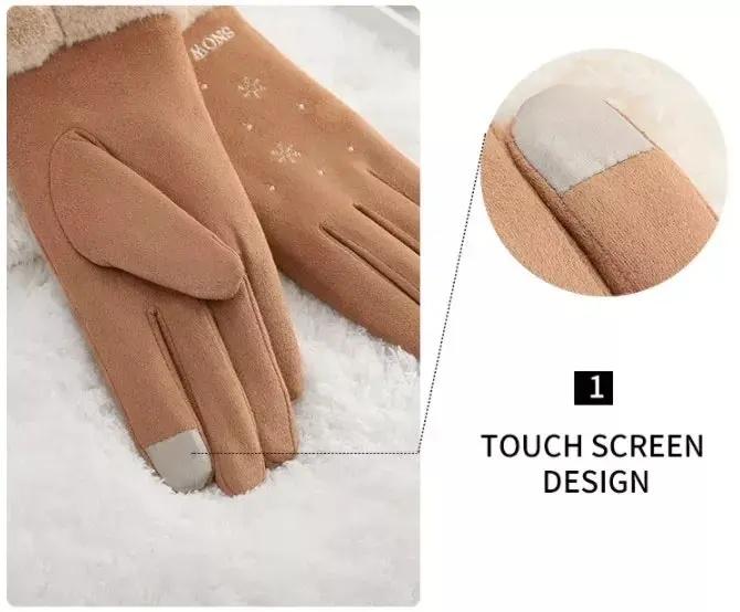 Women Snowflake Plush Gloves