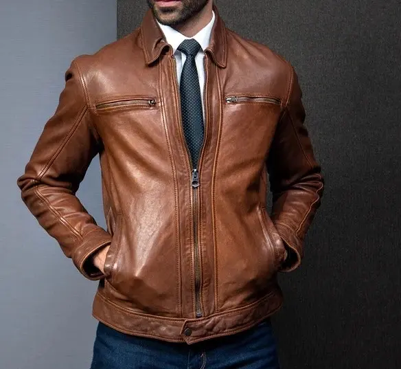 Biker Jacket Brown Sheep Leather