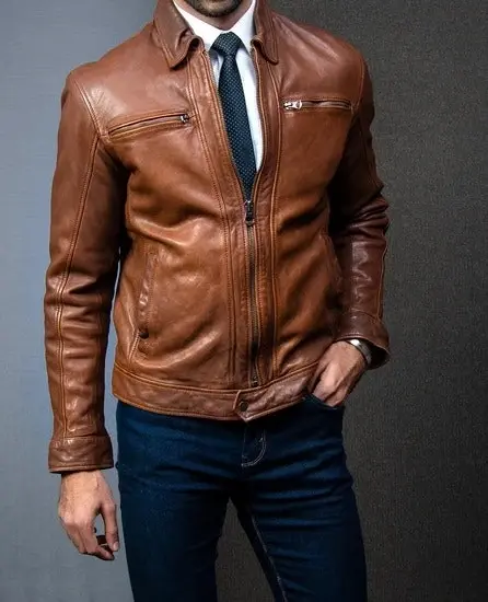 Biker Jacket Brown Sheep Leather