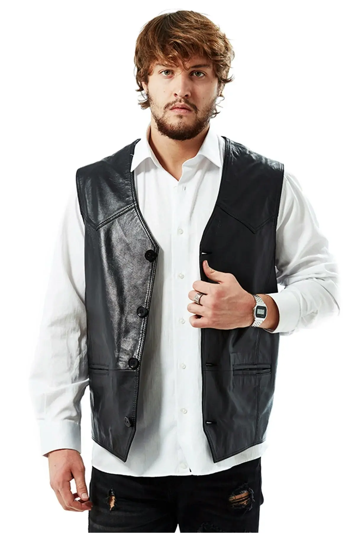 Black Classic Leather Vest