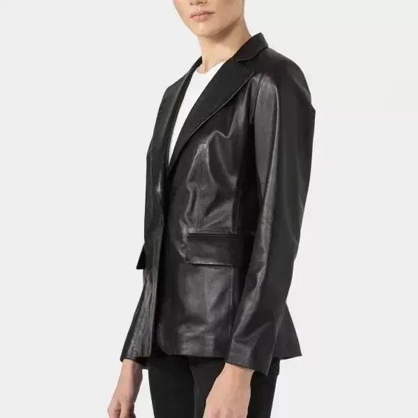 Women Black Leather Blazer