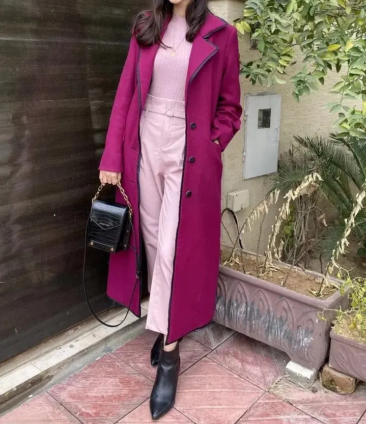 Women Magenta Wool Long Coat