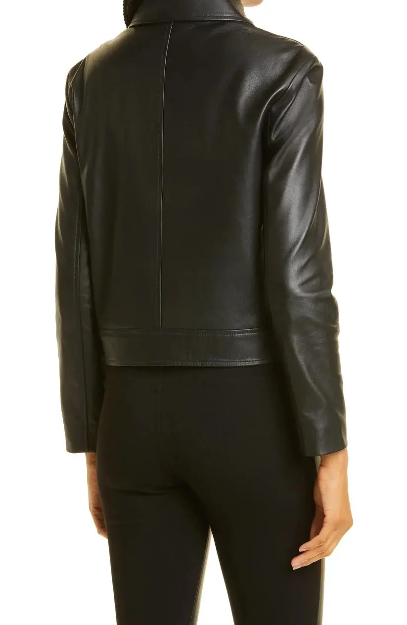 Women Bomber Jacket/Black Leather