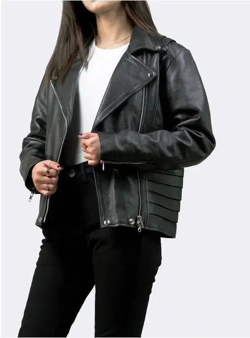 Women’s Biker Leather Jacket/Black Lambskin