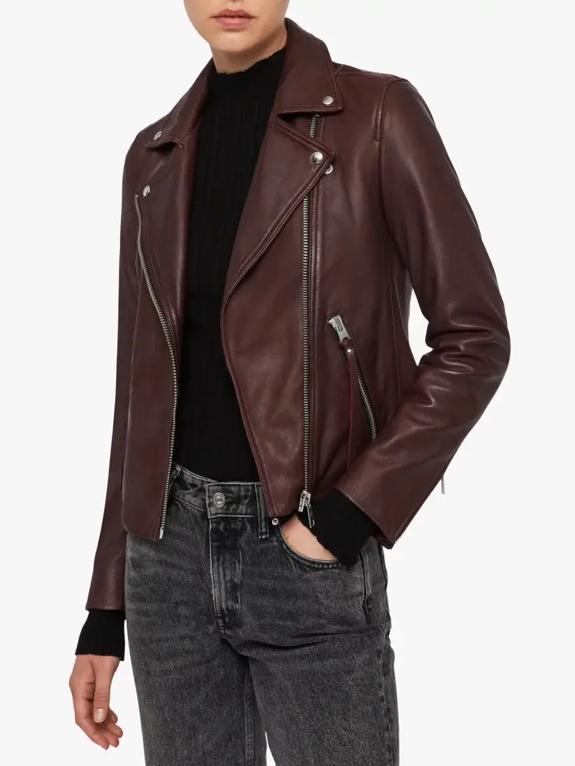 Brown Notch Collar Biker Jacket