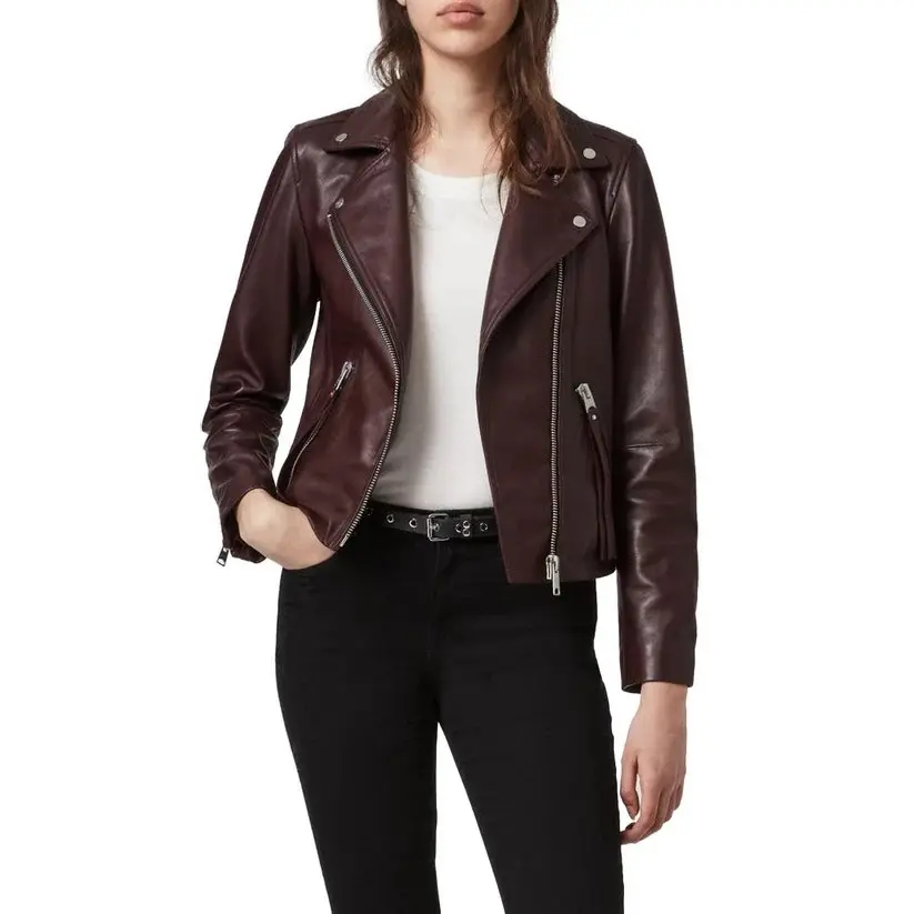 Brown Notch Collar Biker Jacket