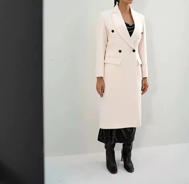 Women Offwhite Wool Long Coat