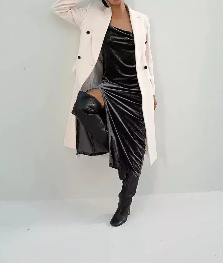 Women Offwhite Wool Long Coat