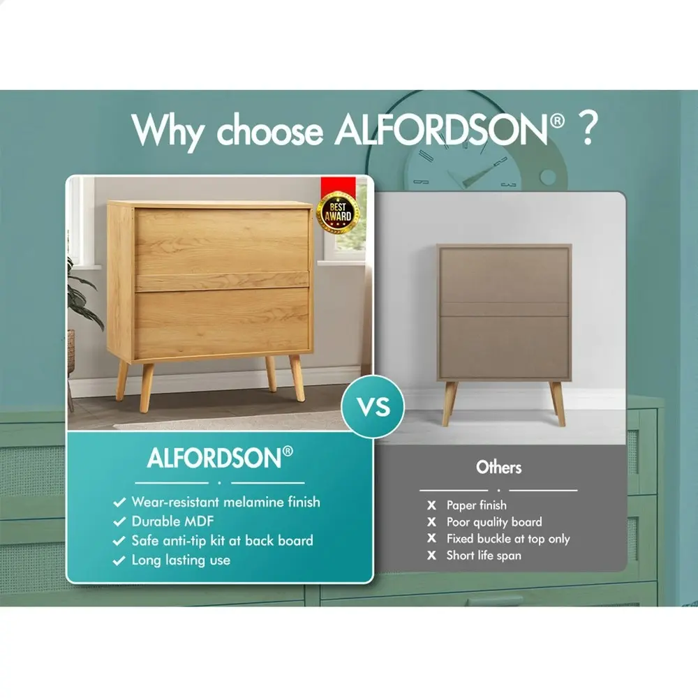 Alfordson 3 Chest of Drawers Rattan Oak