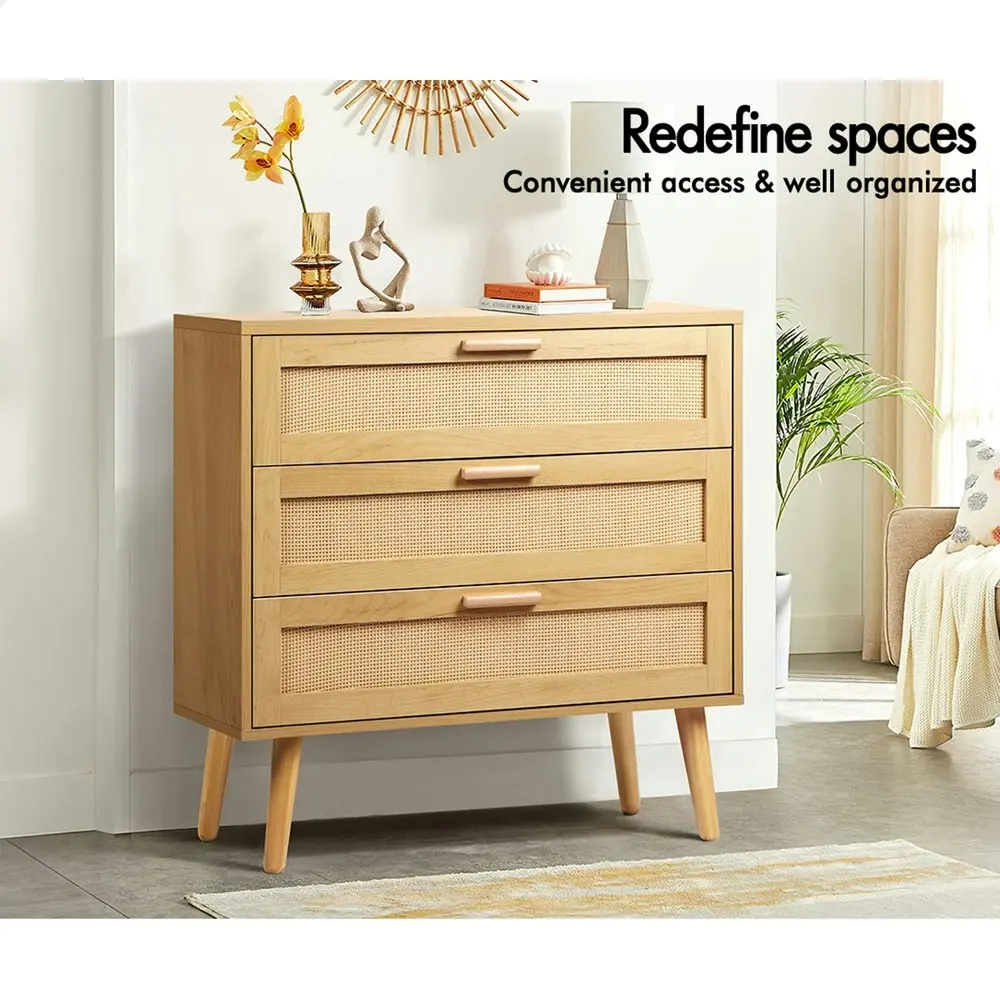 Alfordson 3 Chest of Drawers Rattan Oak