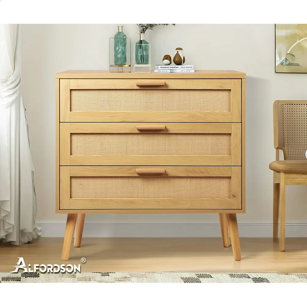 Alfordson 3 Chest of Drawers Rattan Oak