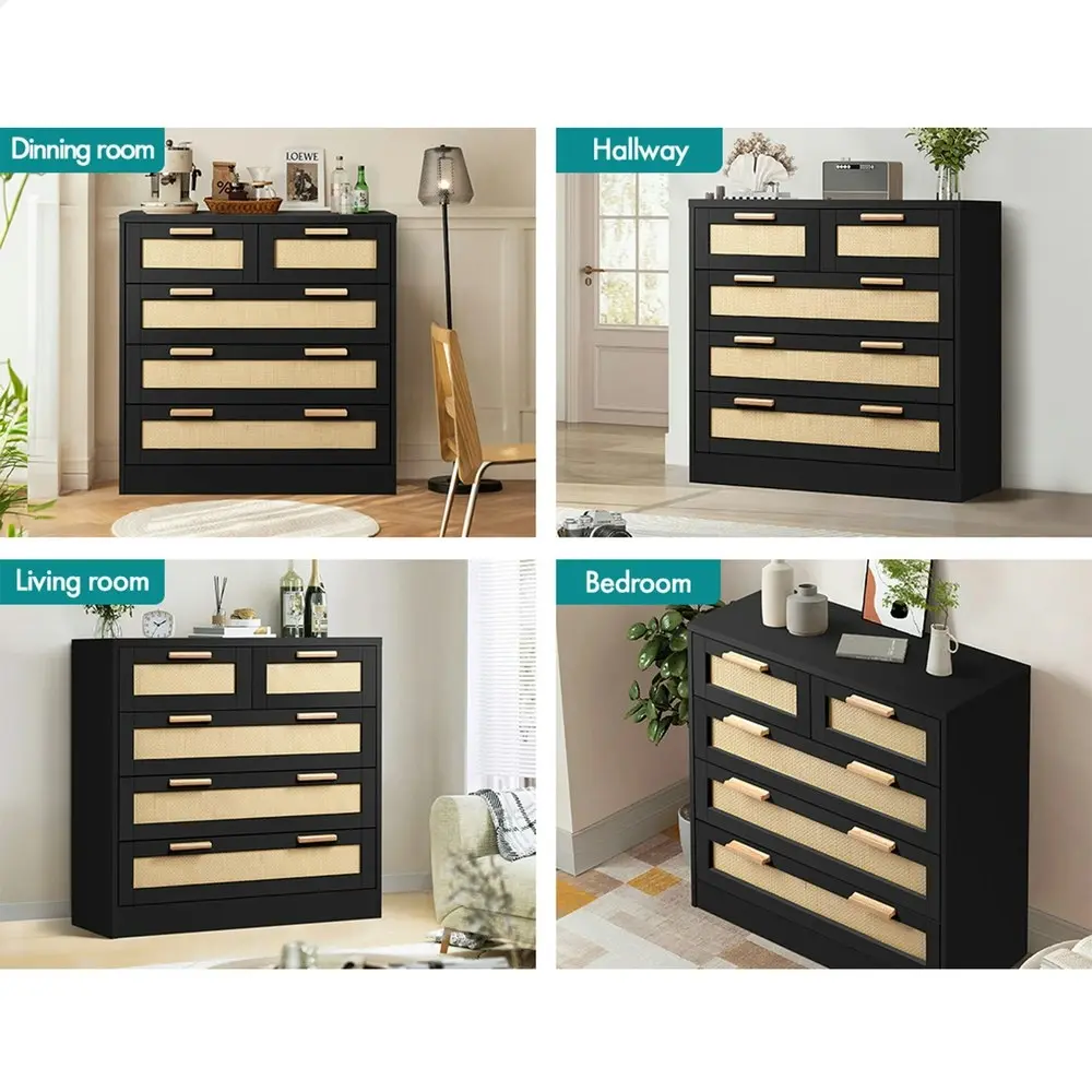 Alfordson 5 Chest of Drawers Rattan Black