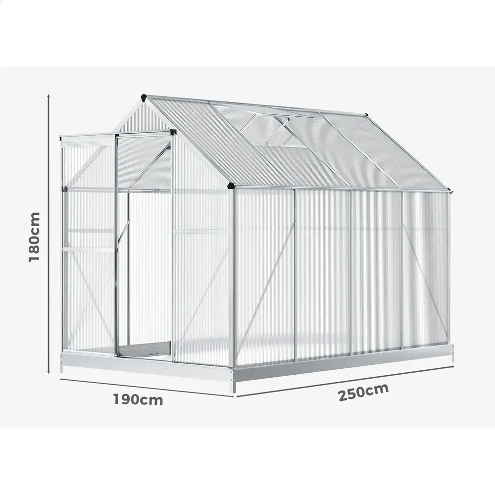 Alfordson Greenhouse Aluminium Polycarbonate Garden Storage Shed 2.5x1.9x1.8M