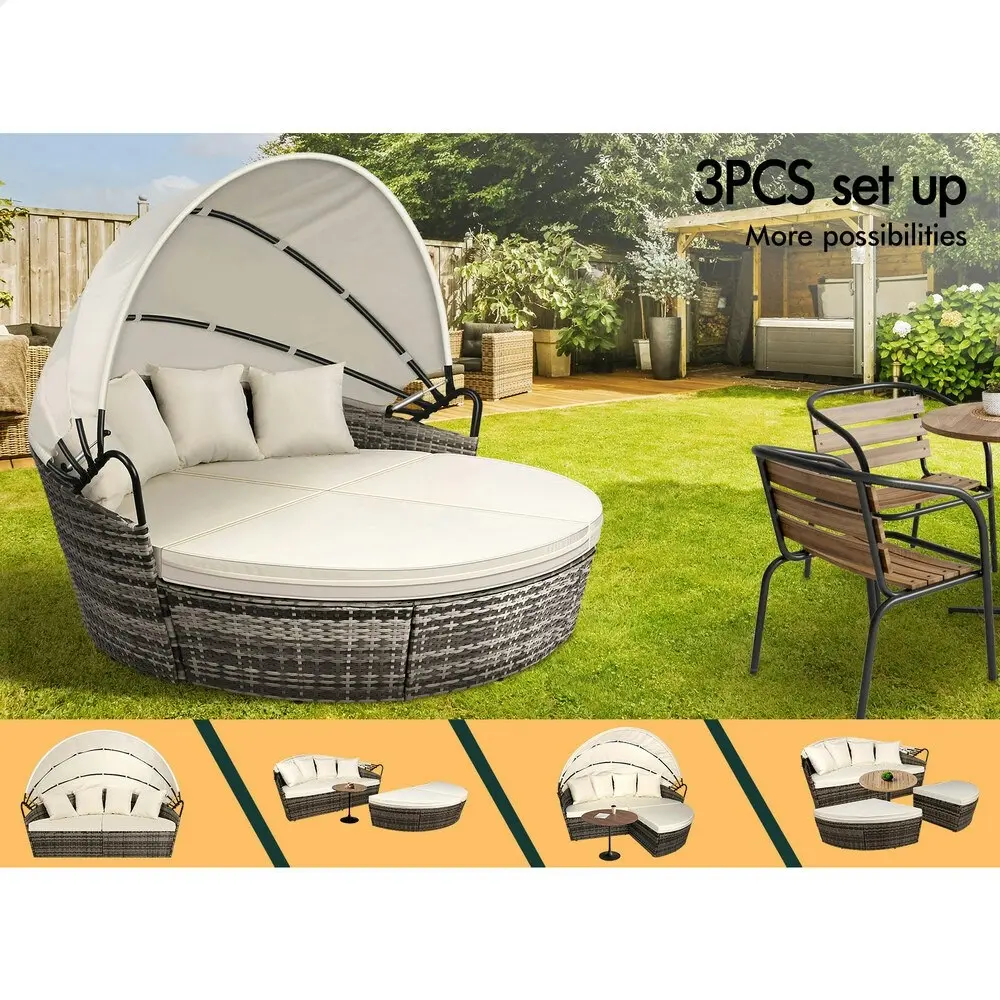 Alfordson Outdoor Sun Lounge Round Day Bed Wicker Furniture Beige