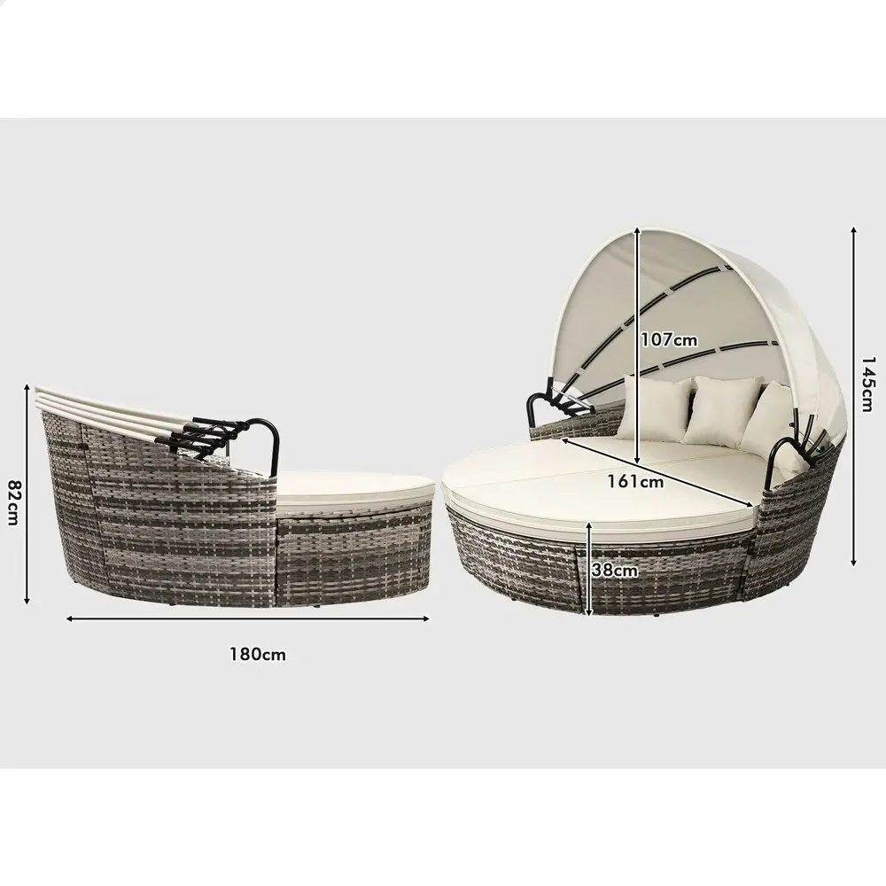 Alfordson Outdoor Sun Lounge Round Day Bed Wicker Furniture Beige