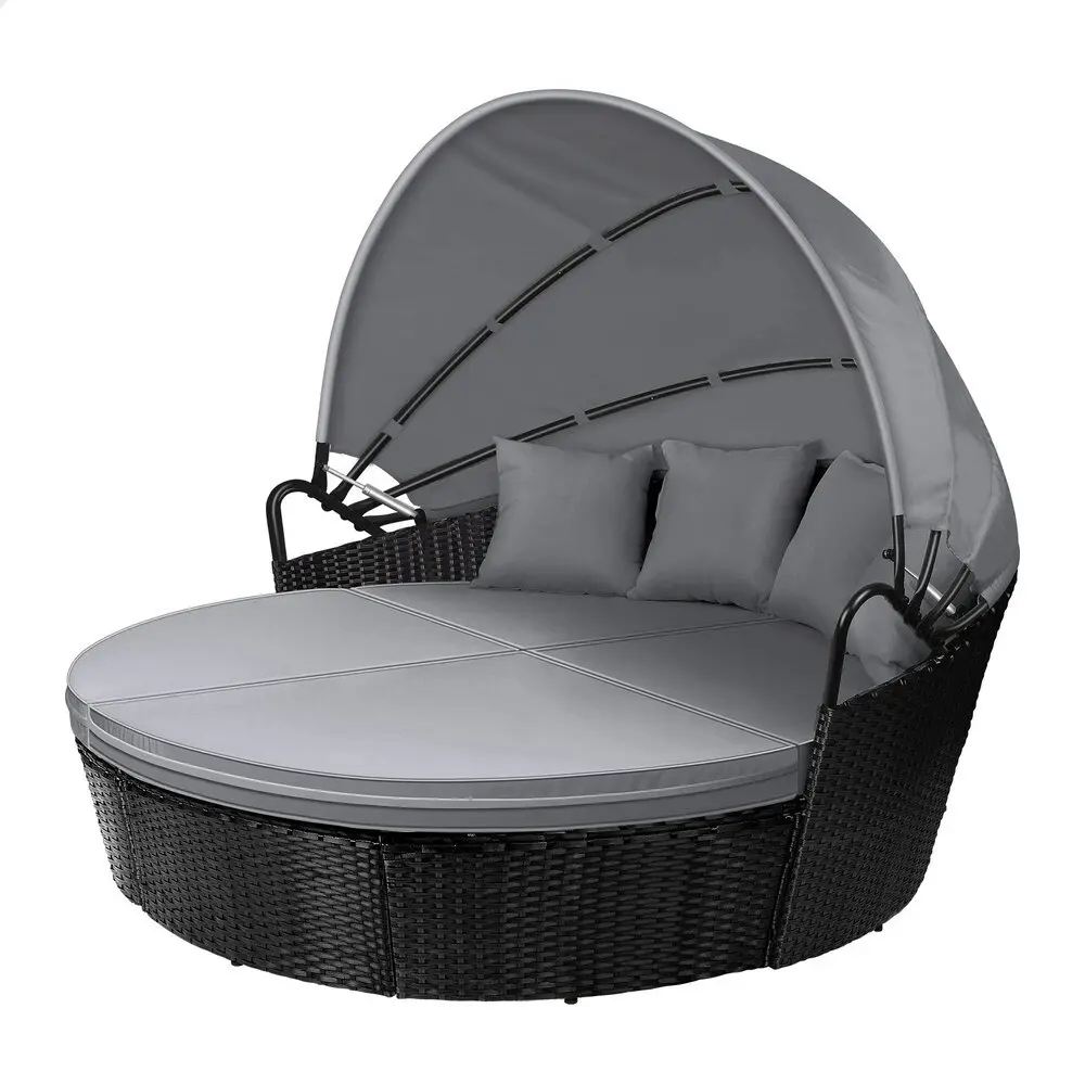 Alfordson Outdoor Sun Lounge Round Day Bed Wicker Furniture Black