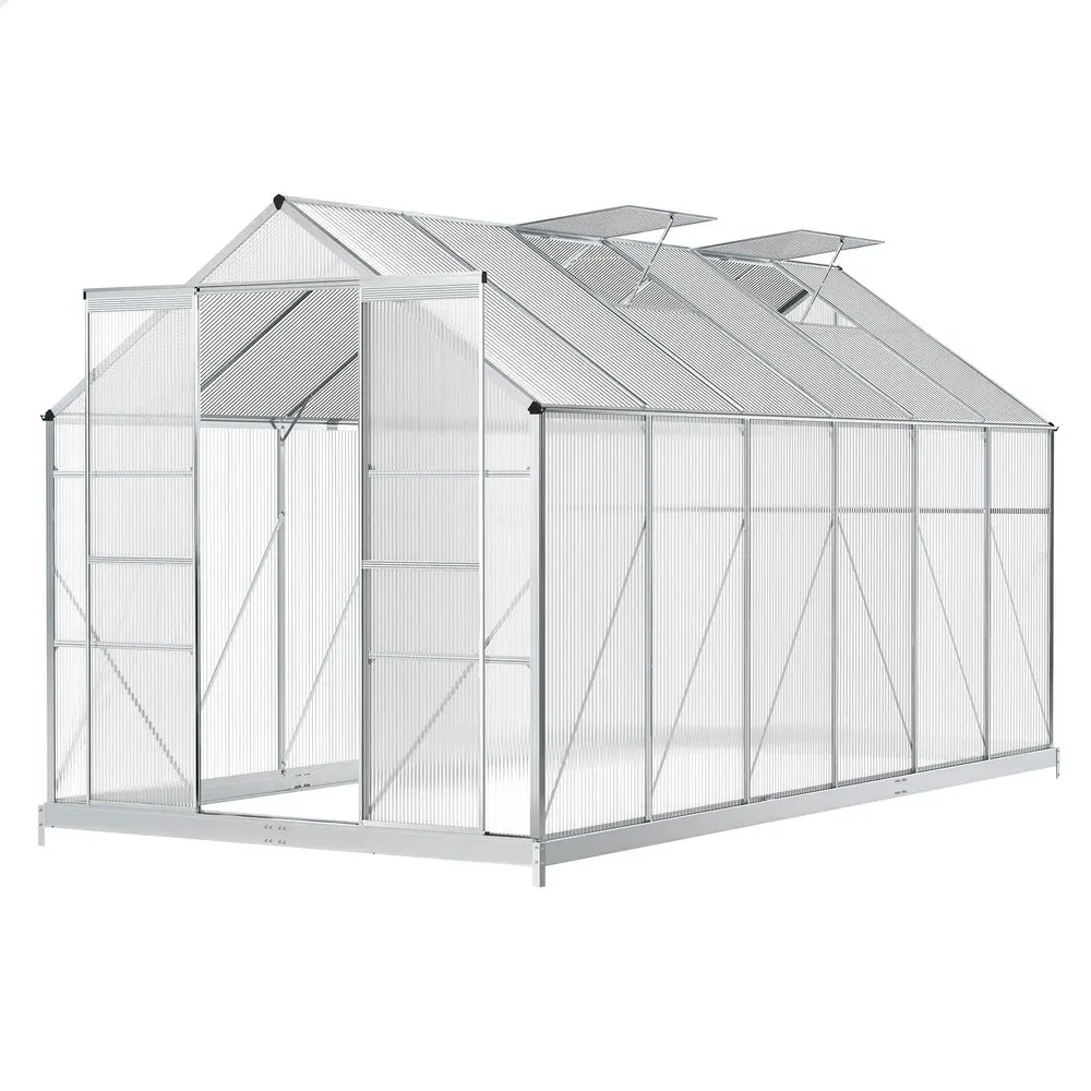 Alfordson Greenhouse Aluminium Polycarbonate Garden Storage Shed 3.8x2.4x2.1M