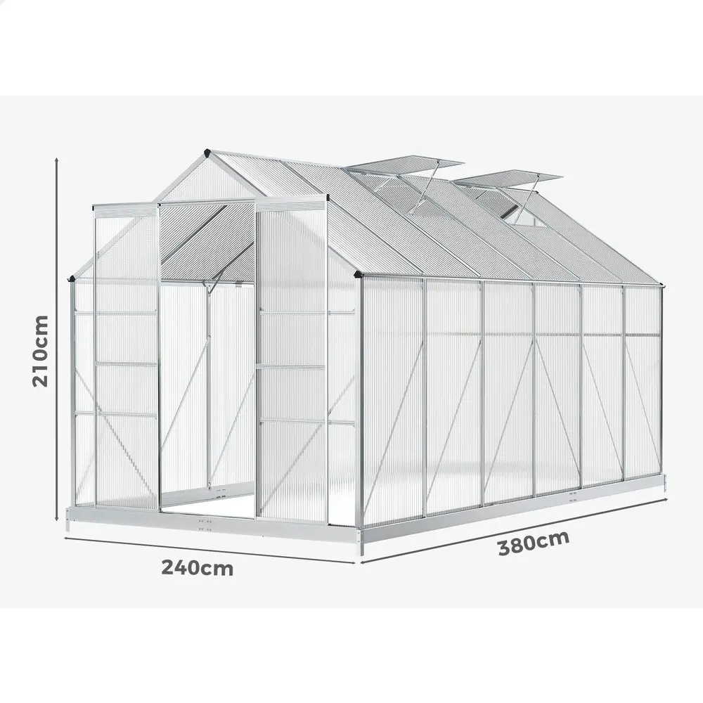 Alfordson Greenhouse Aluminium Polycarbonate Garden Storage Shed 3.8x2.4x2.1M