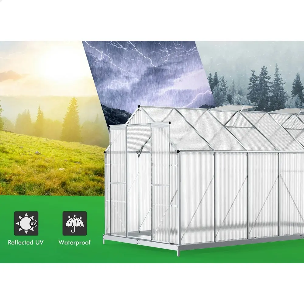 Alfordson Greenhouse Aluminium Polycarbonate Garden Storage Shed 3.8x2.4x2.1M