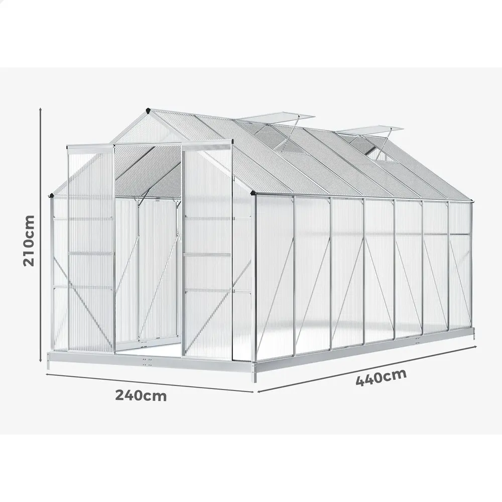 Alfordson Greenhouse Aluminium Polycarbonate Garden Storage Shed 4.4x2.4x2.1M