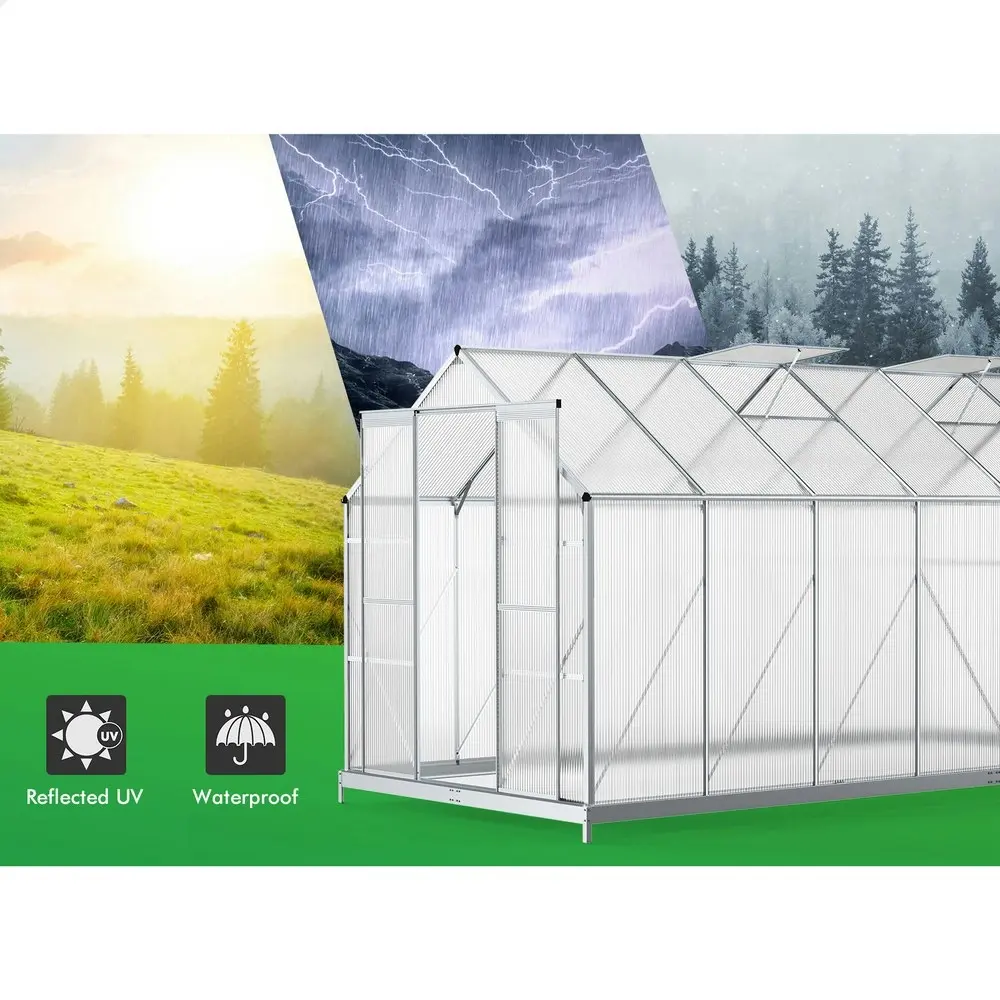 Alfordson Greenhouse Aluminium Polycarbonate Garden Storage Shed 4.4x2.4x2.1M