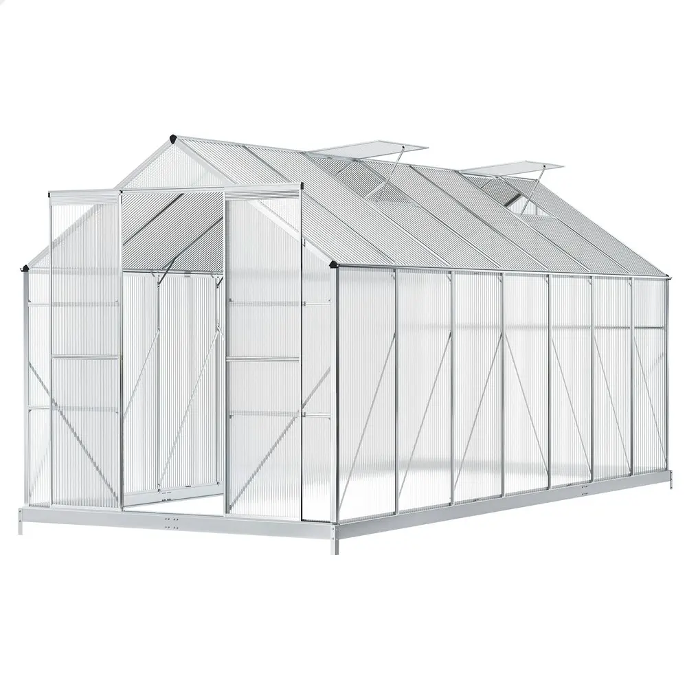 Alfordson Greenhouse Aluminium Polycarbonate Garden Storage Shed 4.4x2.4x2.1M